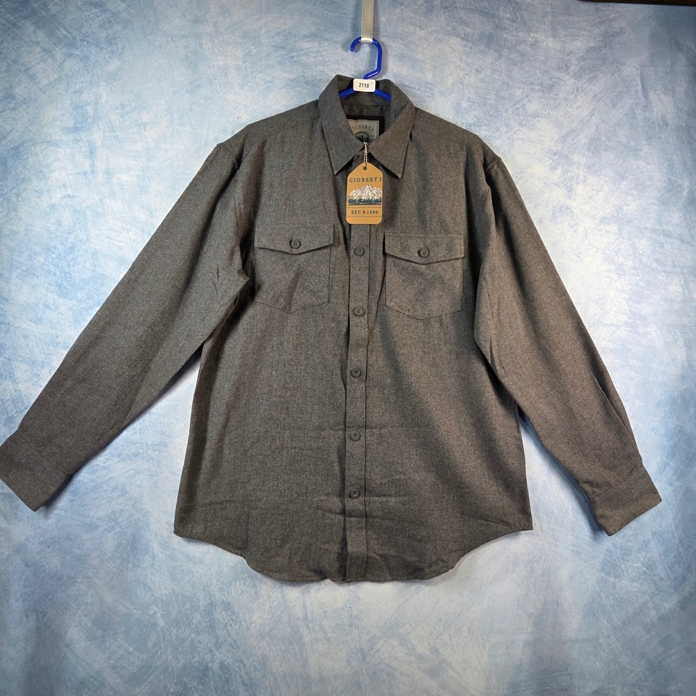 Gioberti Mens Flannel Shirt Long Sleeve Button Down Gray Heather Size M New